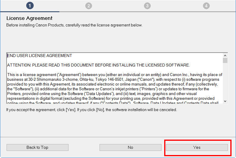 License Agreement. Select Yes.